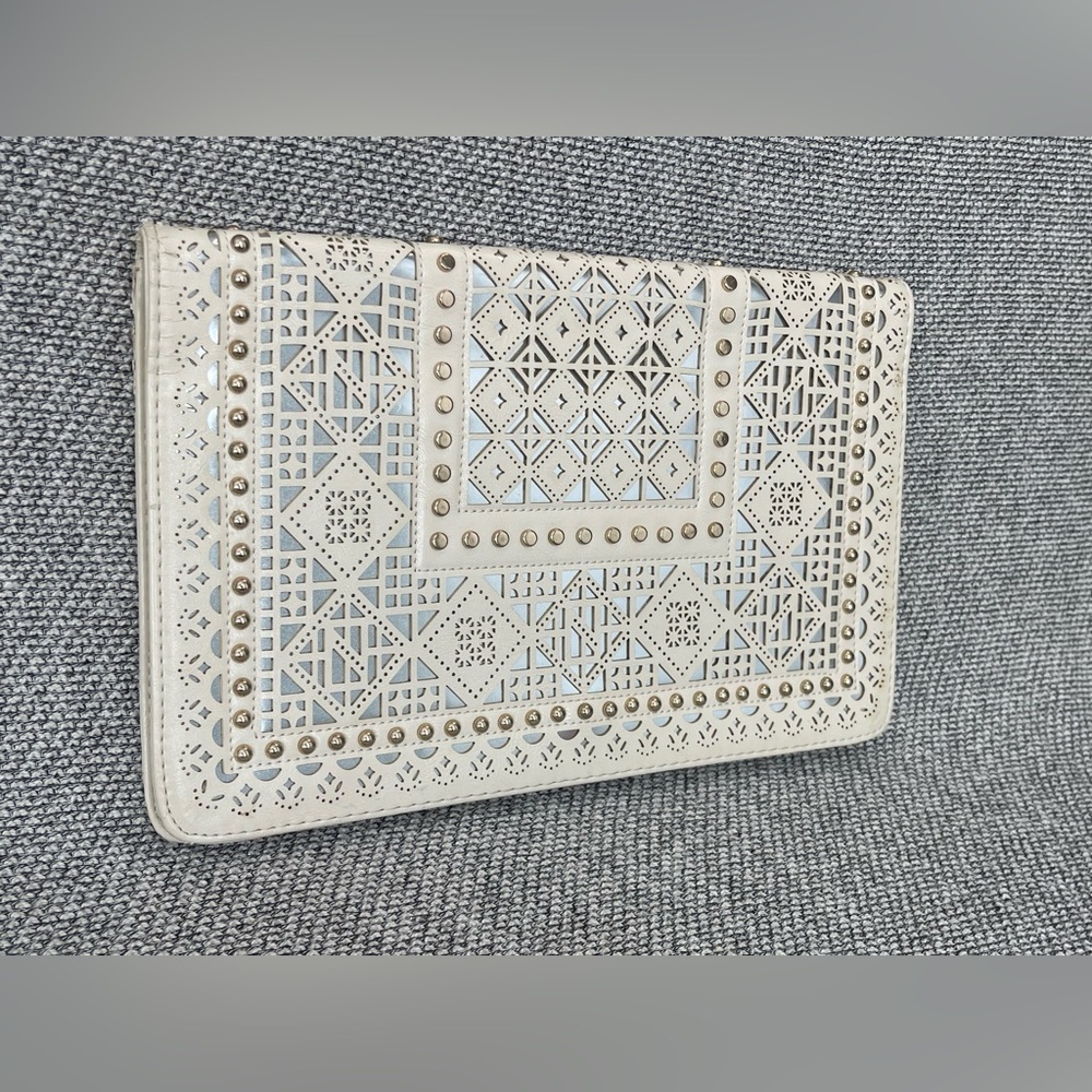 MMS Design Studio White Clutch with Intricate Cutouts